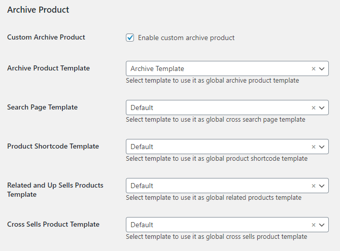 custom archive product template setup