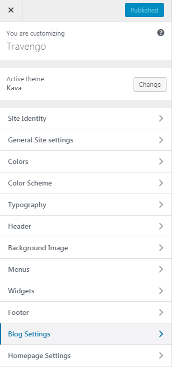 blog settings in the customizer