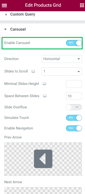 carousel products grid settings