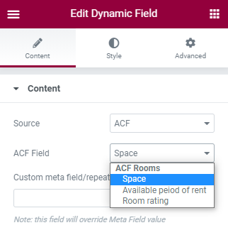 dynamic field settings