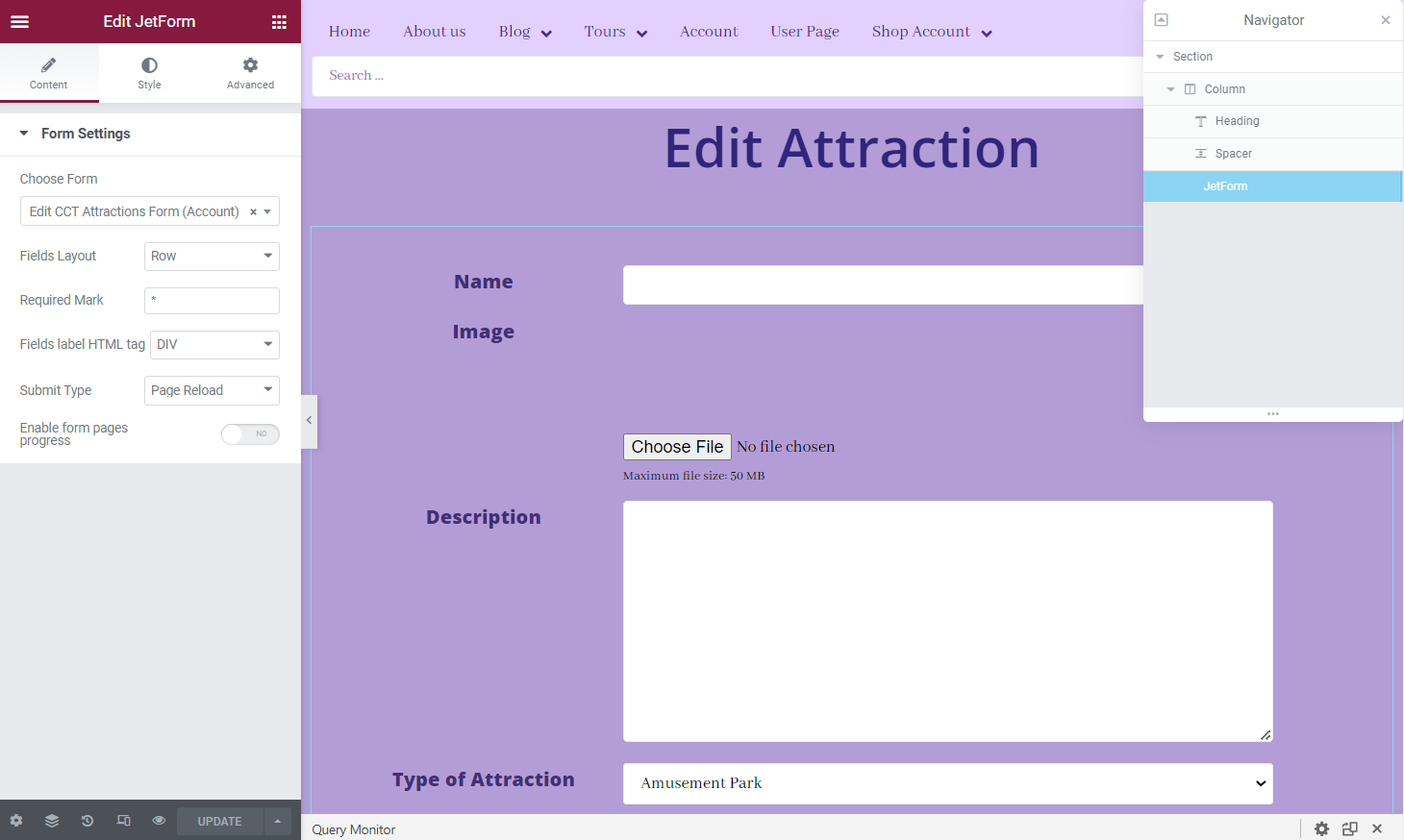 edit attraction template