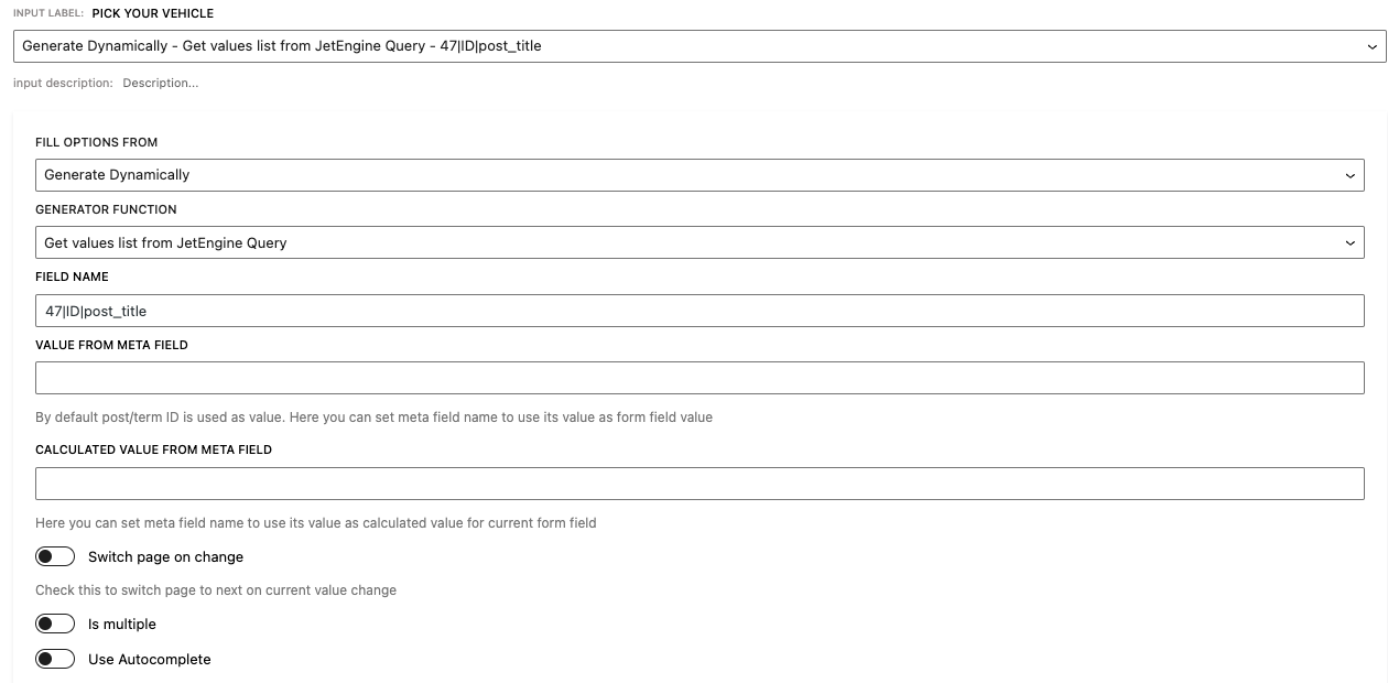 generate dynamically options for a select field in jetformbuilder form