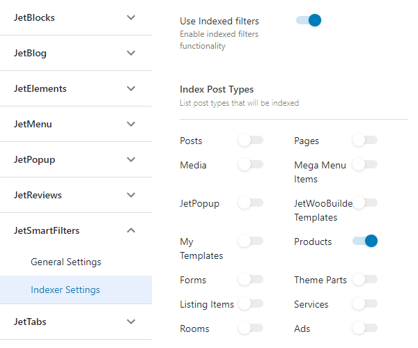 indexer settings in crocoblock dashboard