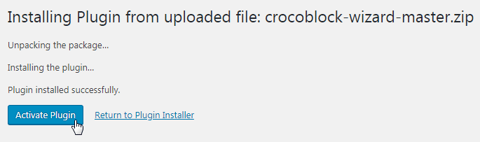 installing crocoblock wizard from the updated file