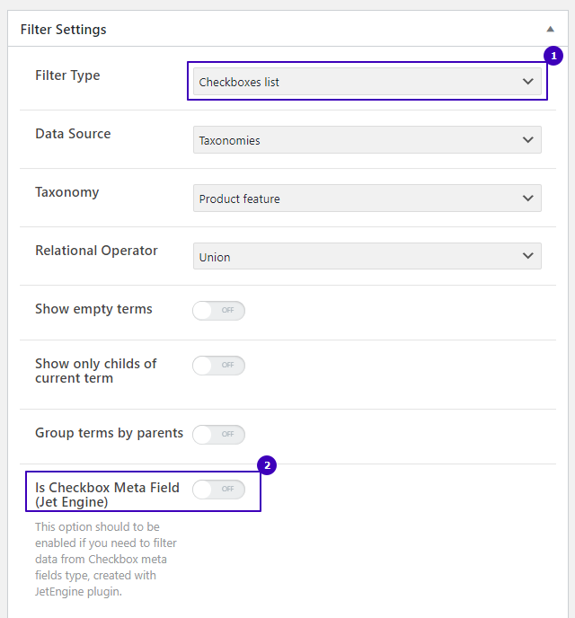 is checkbox meta field toggle