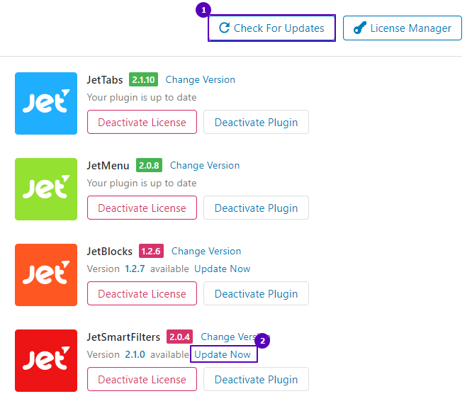 updating jetsmartfilters in crocoblock dashboard