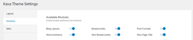 Breadcrumbs settings at Kava modules