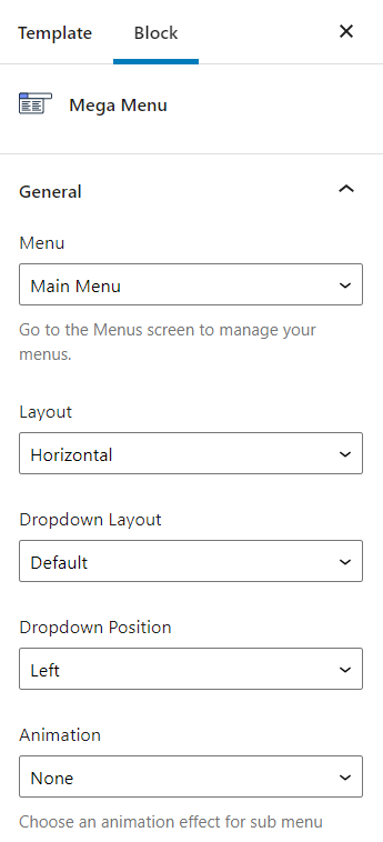 mega menu block settings