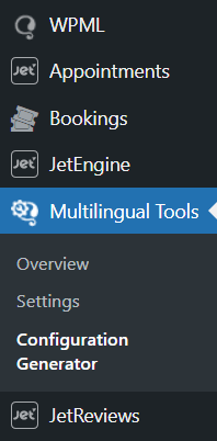 wpml multilingual tools plugin in the wordpress admin panel