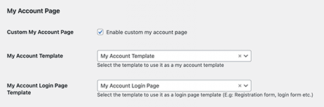 my account template in elementor