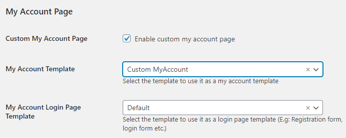 applying new my account template