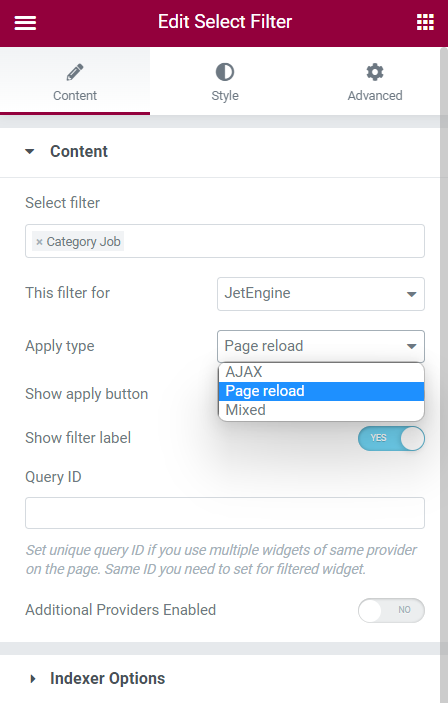 page reload and mixed filter apply type