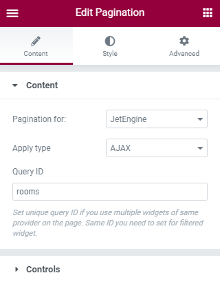 pagination content settings section