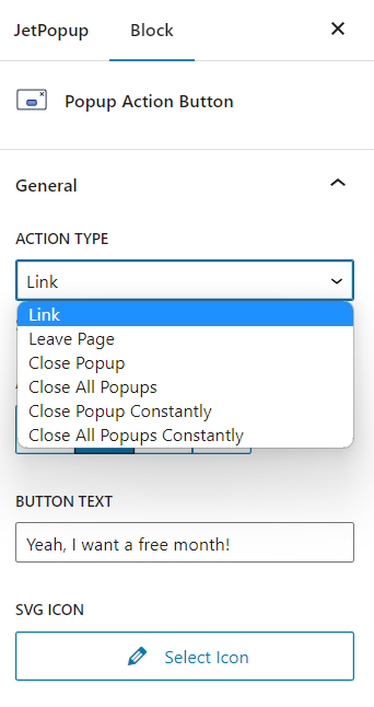 popup action button action type