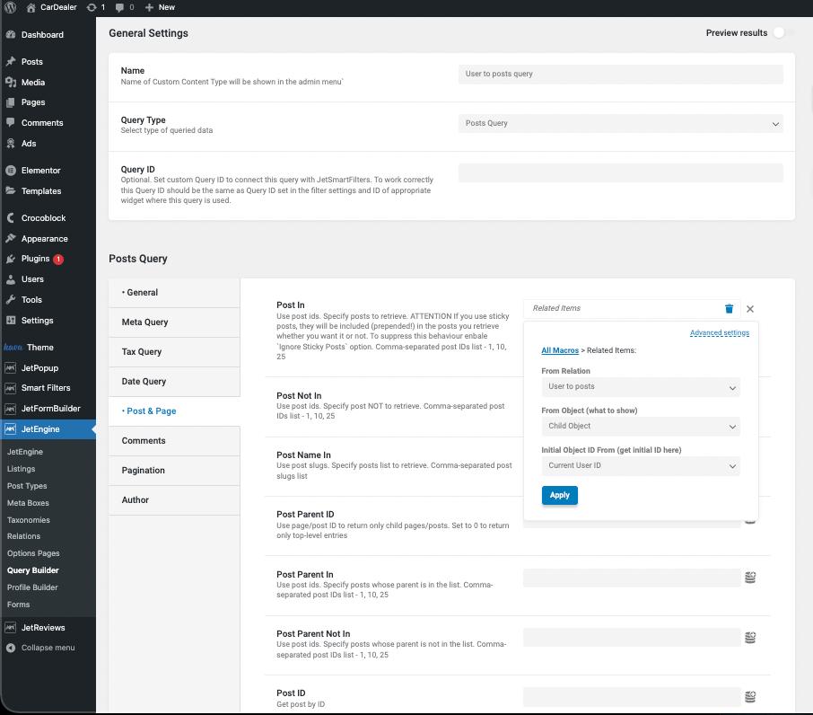 post and page section and post in field customization