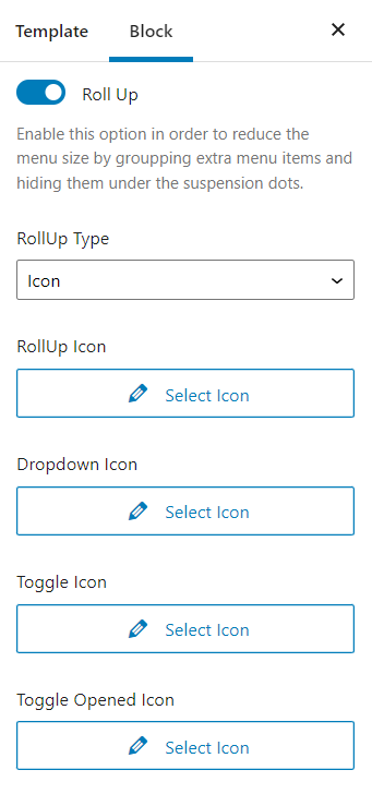 roll up settings and icon selections
