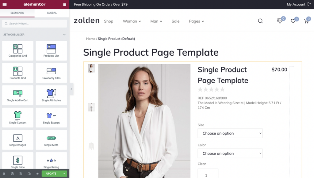 single product page template