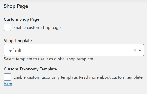Shop Page settings