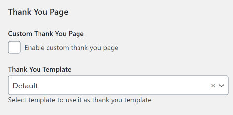Thank You Page settings