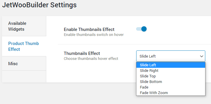 JetWooBuilder thumbnails settings