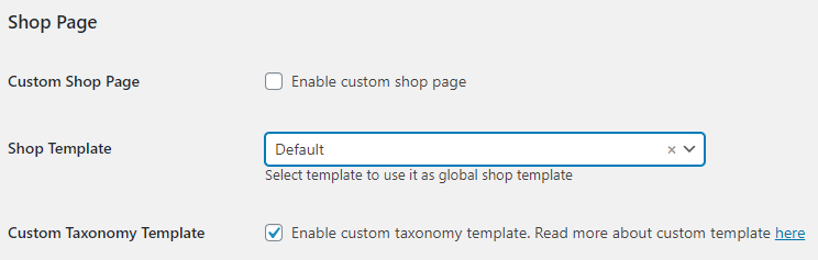 Shop settings of JetWooBuilder