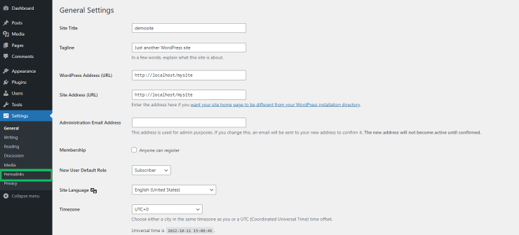 wordpress dashboard permalink settings