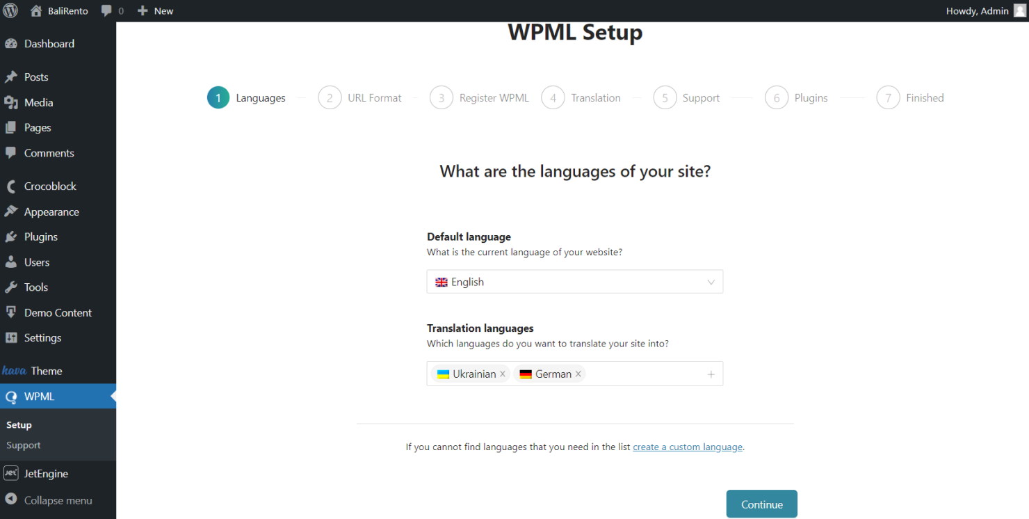wpml setup languages