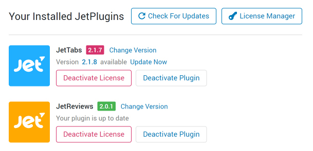 Crocoblock dashboard Installed plugins