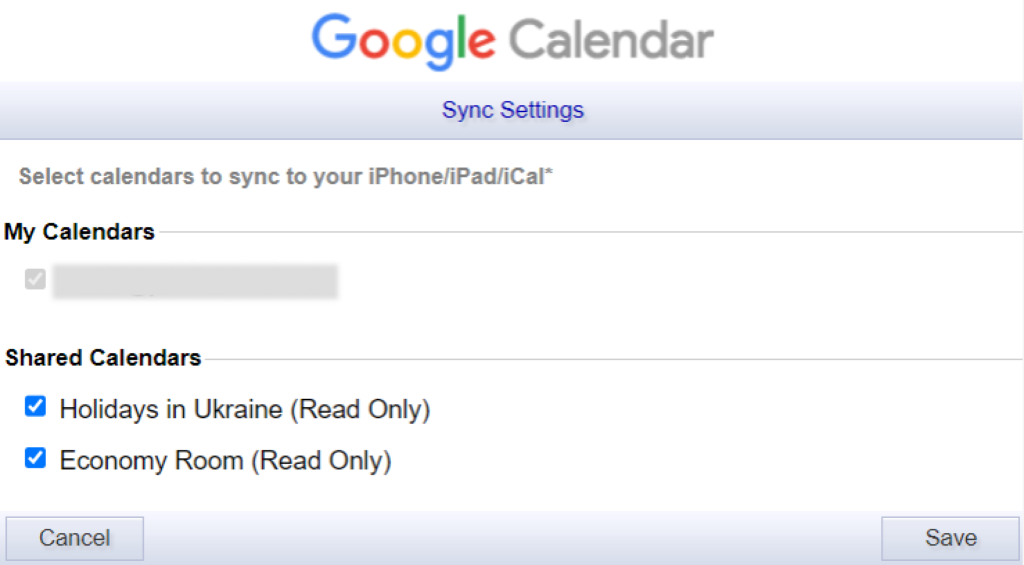 Google Calendar sync settings