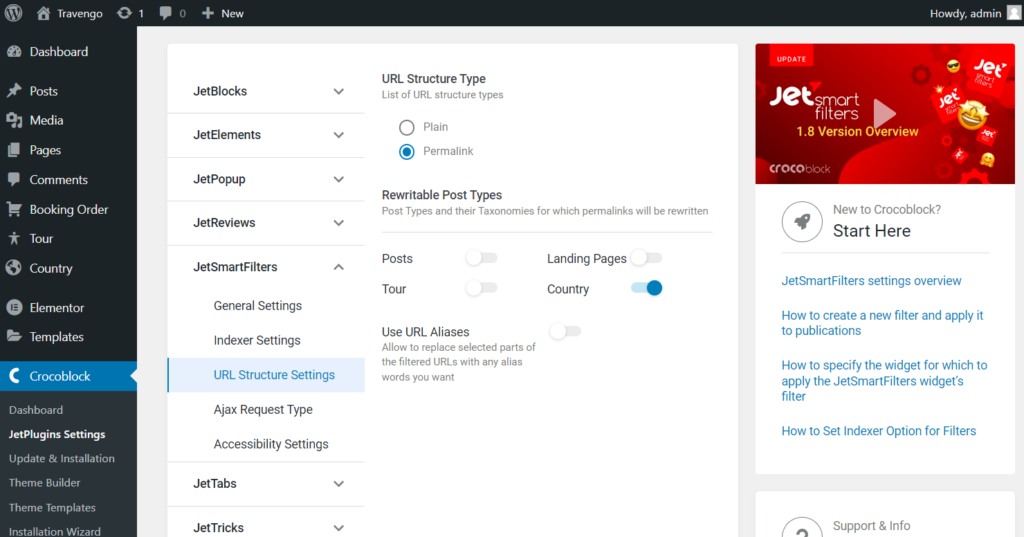 URL structure settings crocoblock