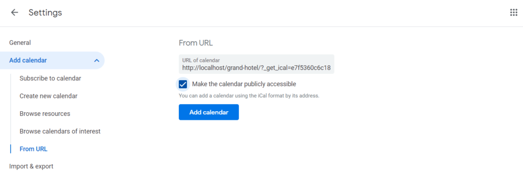 add a calendar from URL