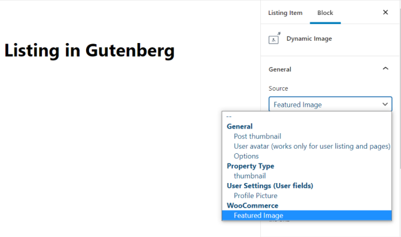 displaying featured image in a wc product query gutenberg listing