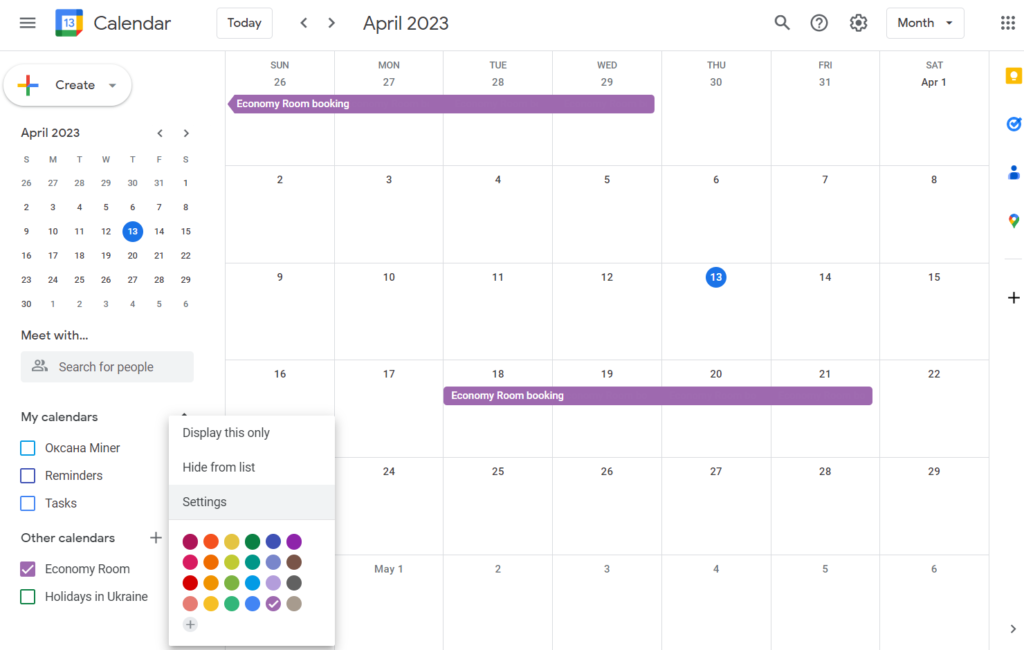 bookings are transferred to Google Calendar