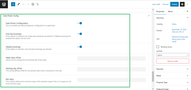 cpt date picker configuration settings