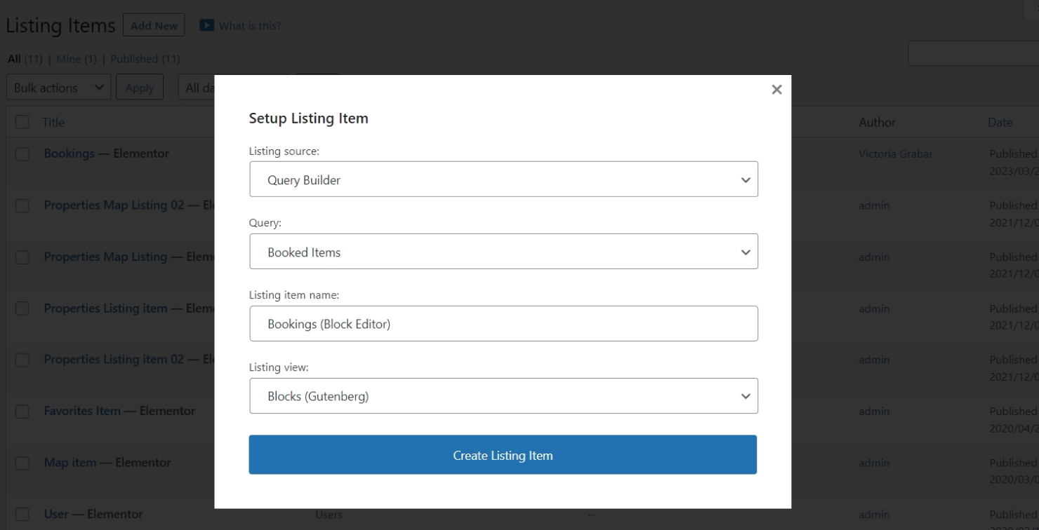 creating listing for sql query in gutenberg block editor