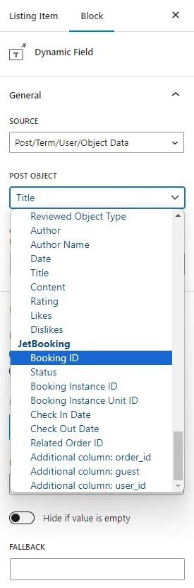 displaying the booking ID in the listing template in the block editor