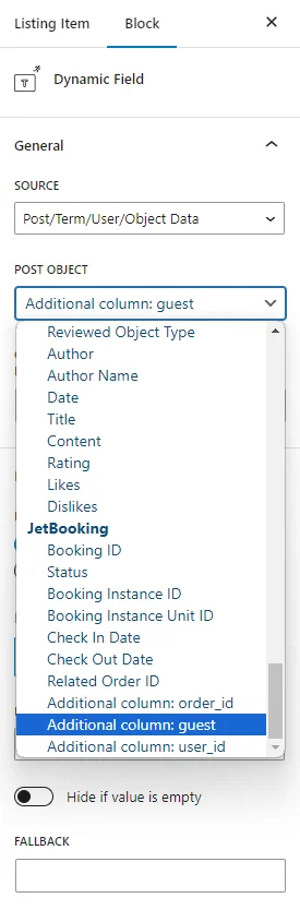 displaying the number of guests in the listing template in the block editor