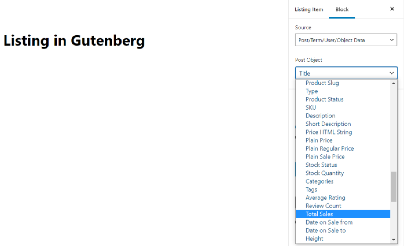 displaying total number of sales in a wc product query listing in gutenberg