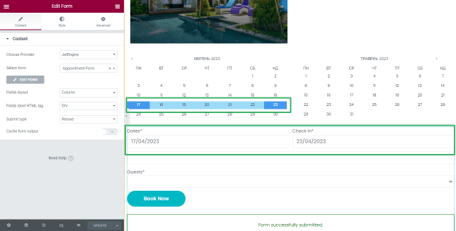 jetengine form and calendar added