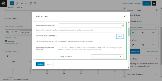 make an appointment option settings