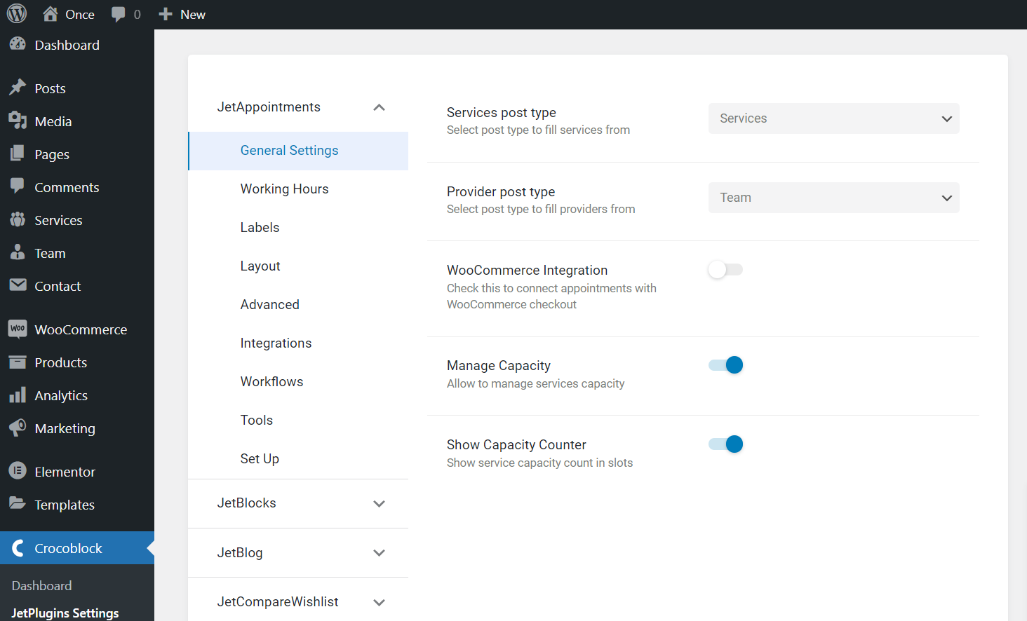 manage capacity toggle