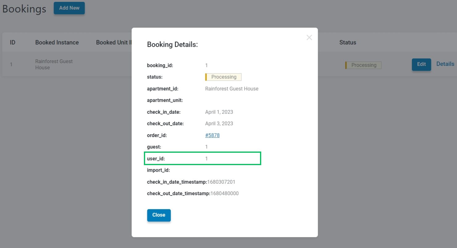 user_id column in booking details