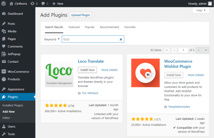 plugins block in wordpress dashboard