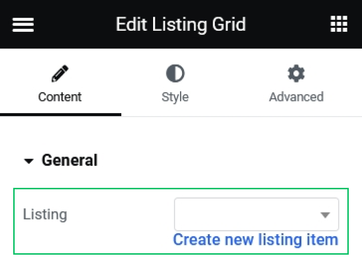 adjusting the listing grid widget in elementor