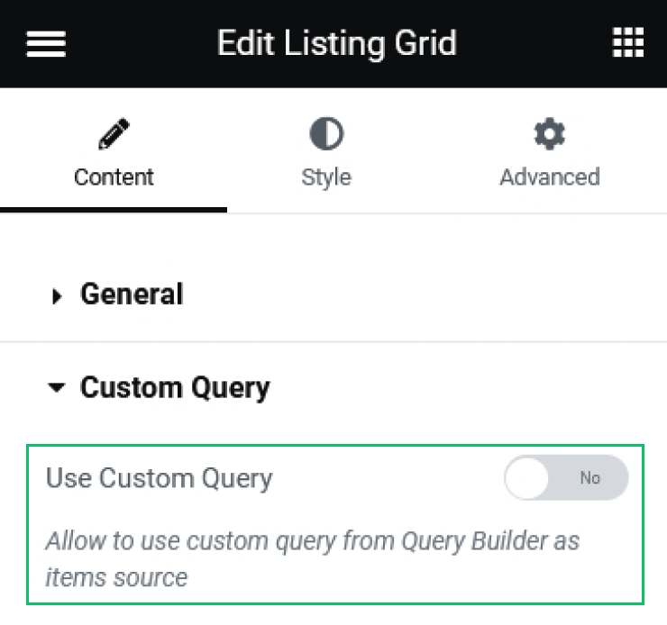 applying a custom query of query builder in listing grid widget