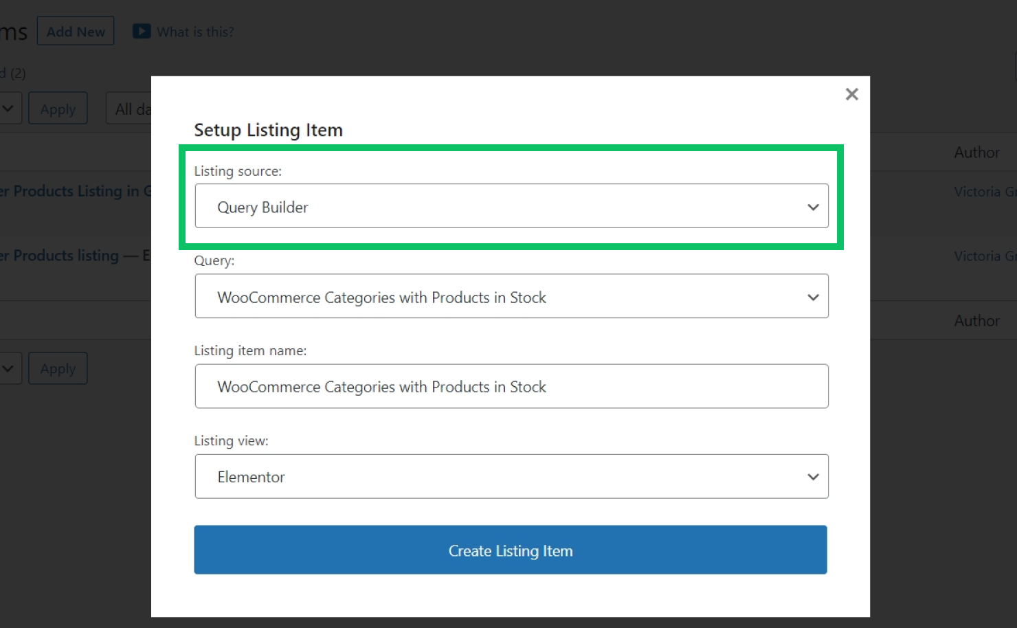 creating listing template for sql query to display woocommerce categories in stock