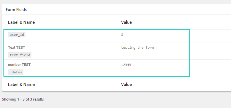 form fields values