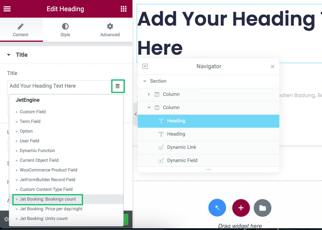 heading dynamic tag