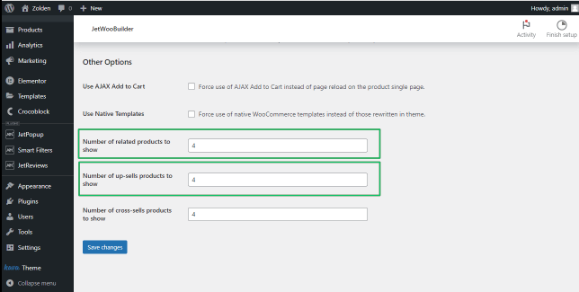 number related and upsell products to show fields