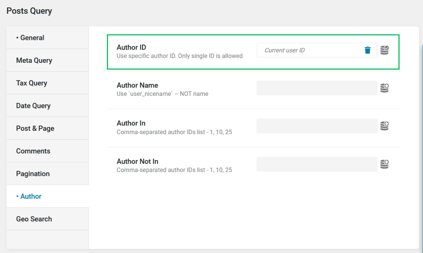 using current user id macro to retrieve posts of the current author